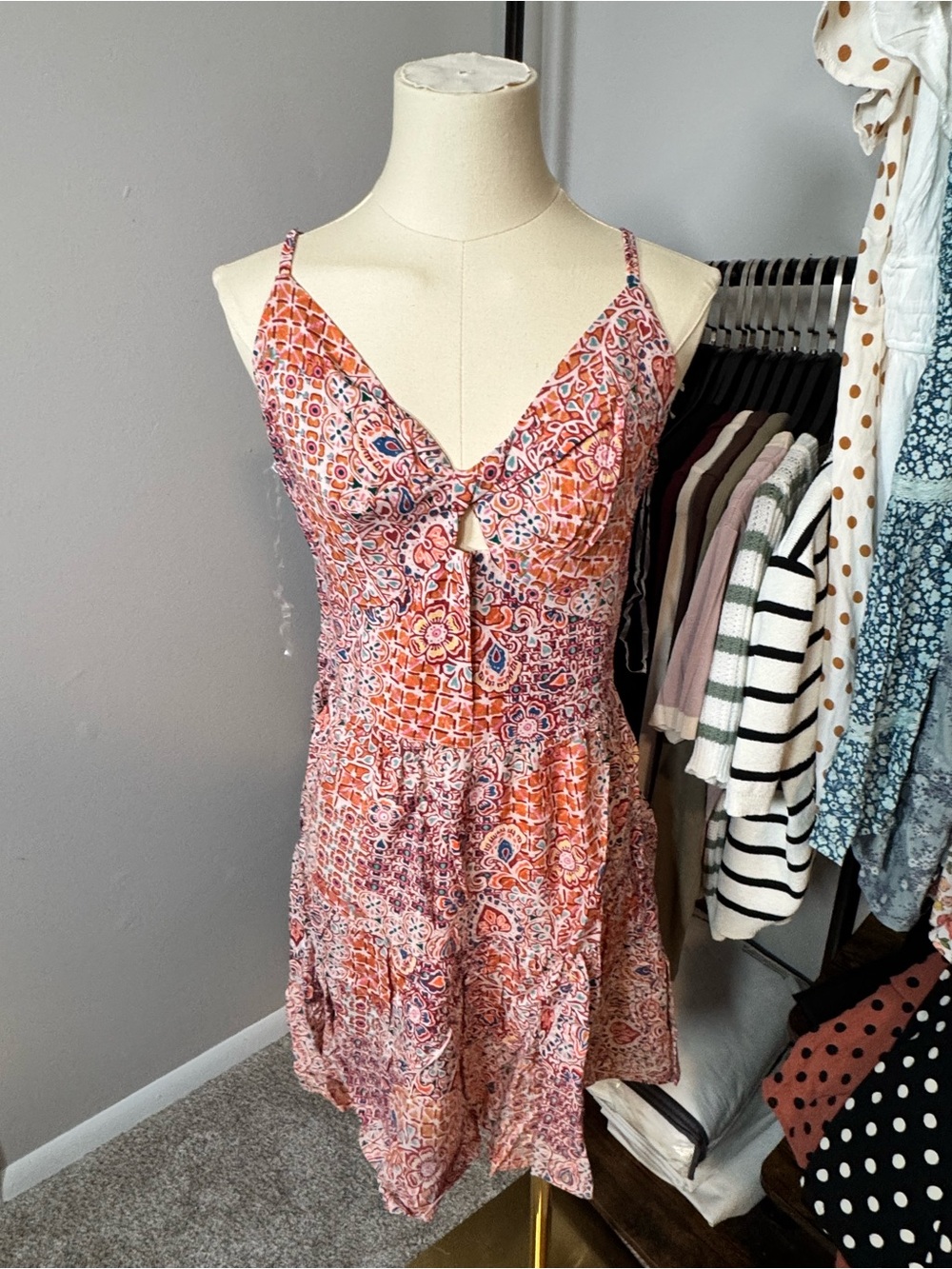 Angie Orange Pink Paisley Print Mini Dress